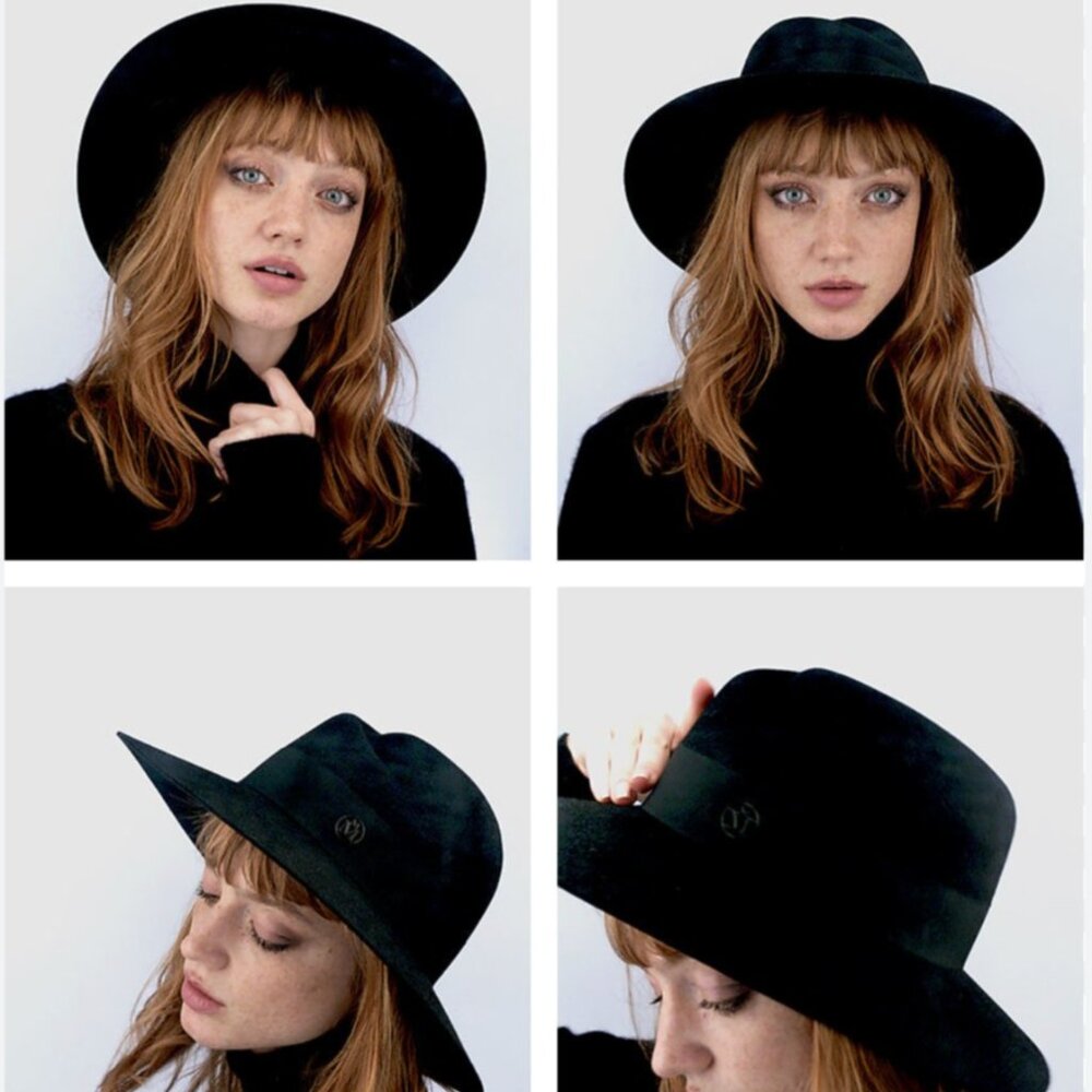 MAISON MICHEL Black wool felt Water resistant Virginie wool hat MEDIUM NWT